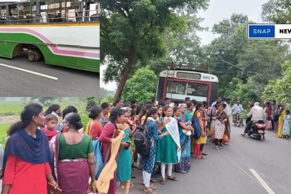 Close Shave for Passengers as Overcrowded RTC Bus Loses Rear Tyres in Jagtial