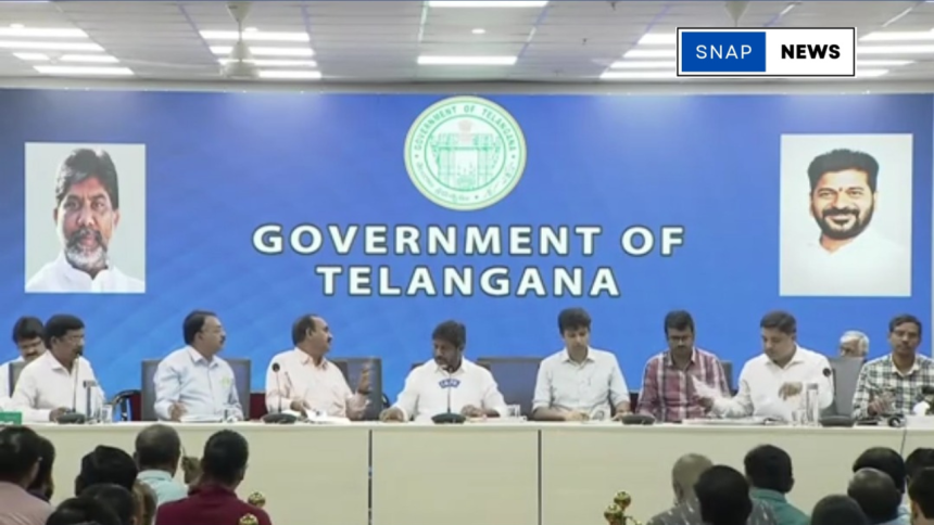 Telangana Deputy CM Mallu Bhatti Vikramarka speaking at a press conference about Musi River project cost clarification.