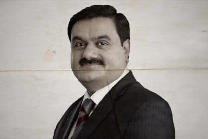 Digital painting of Gautam Adani wearing a business suit, portrayed in a professional and corporate style with soft brushstroke effects and a neutral background