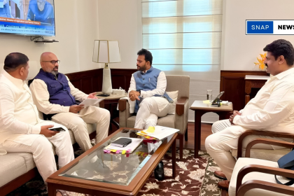 Nizamabad MP Dharmapuri Arvind meeting Union Civil Aviation Minister K. Rammohan Naidu to discuss the progress of the proposed Nizamabad Airport project.