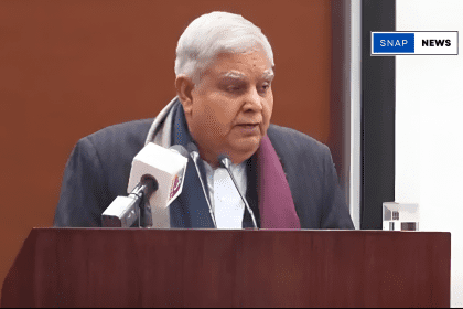 Vice President Jagdeep Dhankhar addressing the Natural and Organic Farmers' Summit during his Telangana visit.