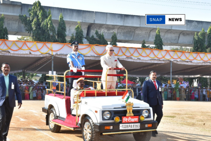 Telangana Governor Jishnu Dev Verma unfurling the national flag at Secunderabad Parade Grounds during Republic Day celebrations 2025.