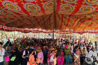 Villagers attending a gram sabha to discuss welfare schemes in Telangana
