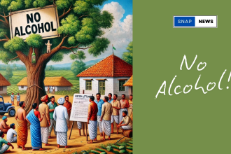 Villagers of Pindapalli gathered to discuss and enforce a ban on alcohol with strict fines in a rural Indian setting.