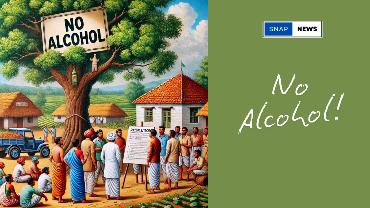 Villagers of Pindapalli gathered to discuss and enforce a ban on alcohol with strict fines in a rural Indian setting.