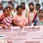 Government officials handing over the first cheques to beneficiaries of the Indiramma House Scheme in Telangana.