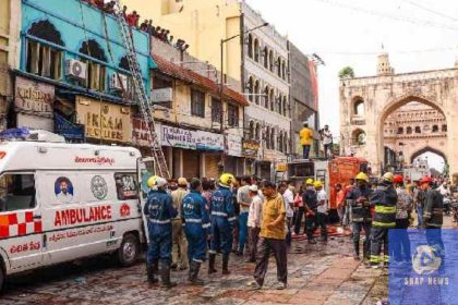 Scene of a tragic accident in Old Basti where an AC compressor explosion caused thick smoke, resulting in the deaths of 17 people, including women and children.