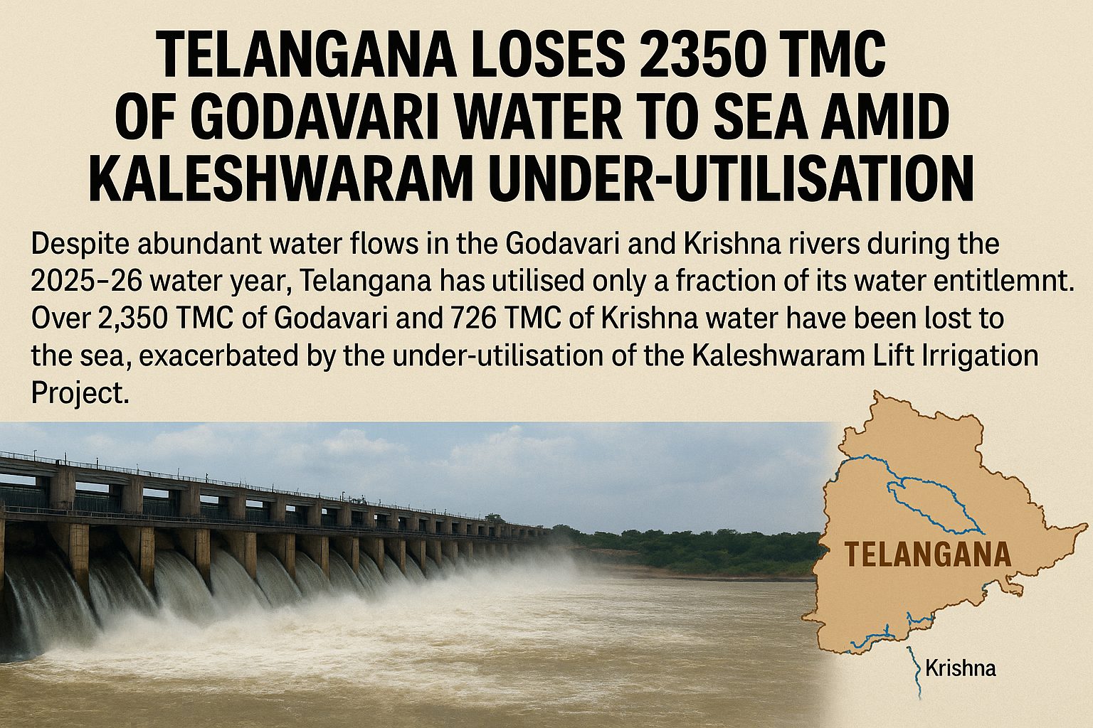 Telangana Loses 2350 TMC of Godavari Water to Sea Amid Kaleshwaram Project Under-Utilisation 2 Telangana Loses 2350 TMC of Godavari Water to Sea Amid Kaleshwaram Project Under-Utilisation