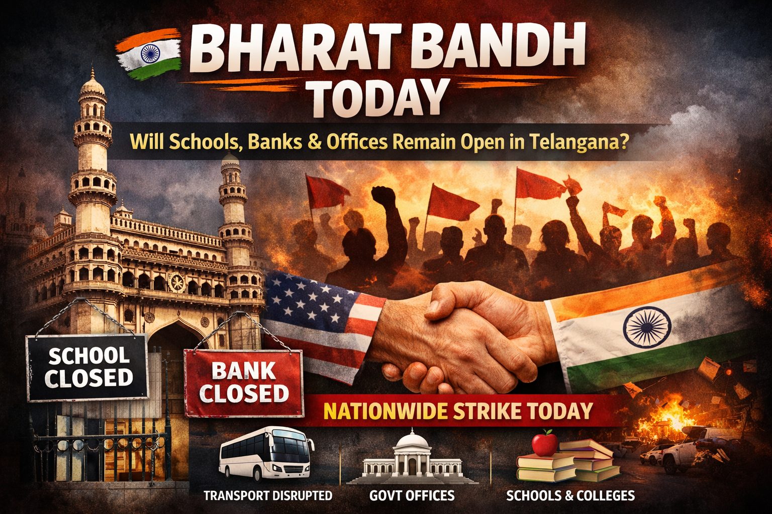 Bharat Bandh Today: Will Schools, Banks and Offices Remain Open in Telangana? 2 Bharat Bandh Today