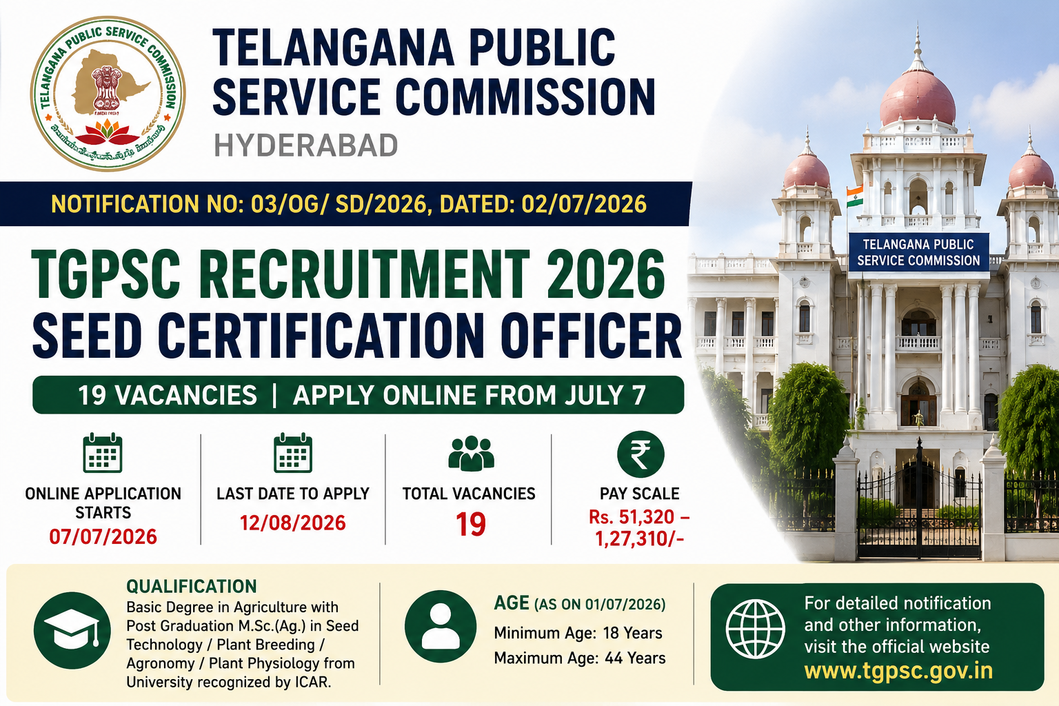 TGPSC Recruitment 2026: Apply Online for 19 Seed Certification Officer Posts from July 7 2 TGPSC Seed Certification Officer Recruitment 2026