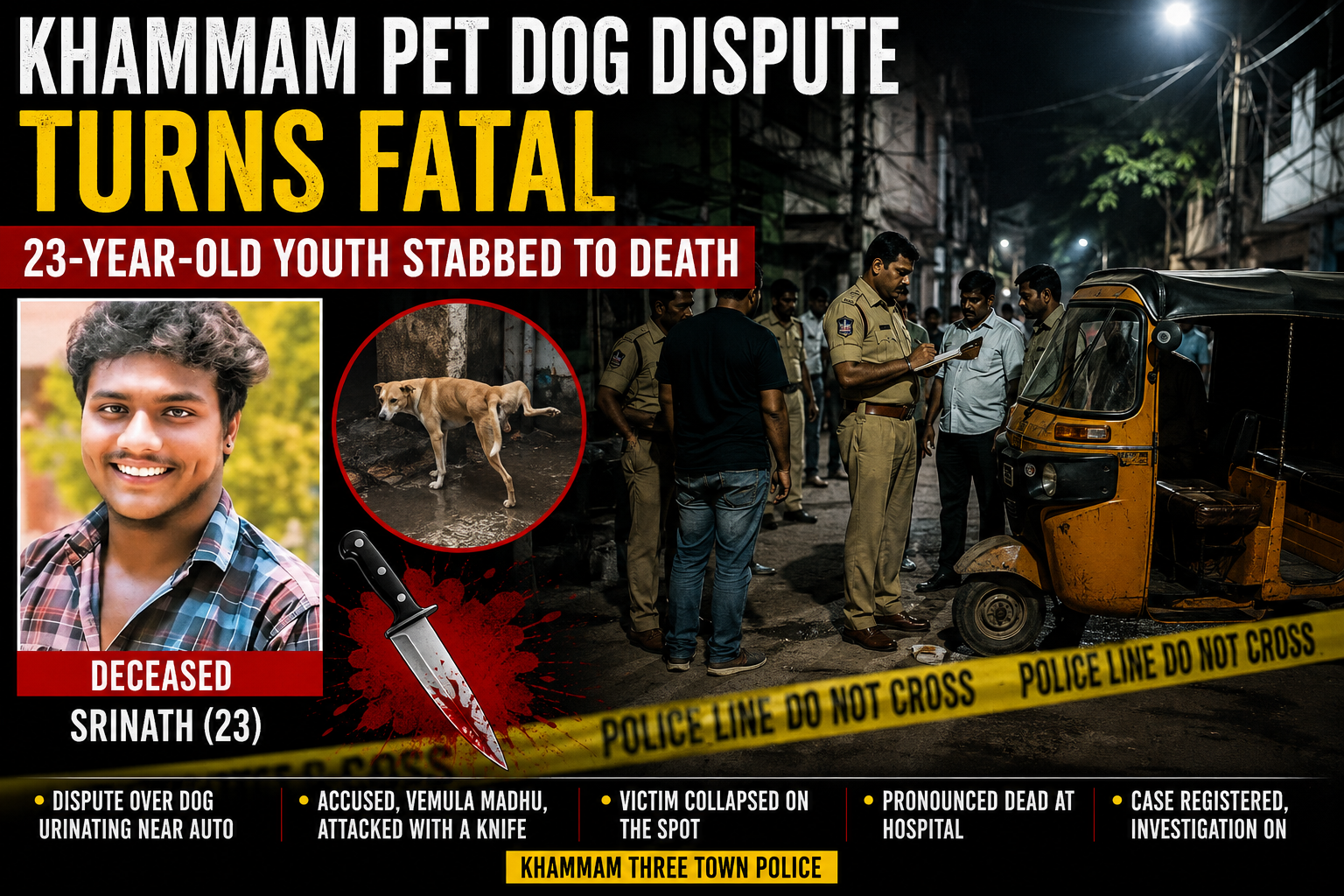 Khammam Pet Dog Dispute Turns Fatal as 23-Year-Old Youth Is Killed 2 Khammam pet dog dispute murder